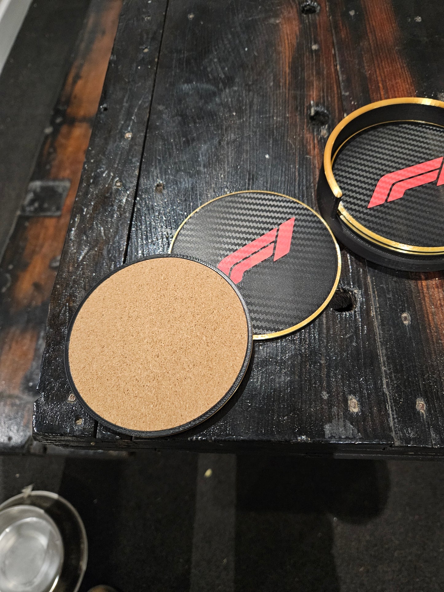 F1 Carbon Fibre Look Coaster Set – Pack of 6 with Holder